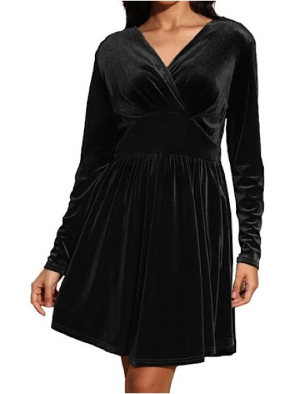 Fashion Velvet V-Neck Long Sleeve Mini Cocktail Dress Women’s US Size S Black